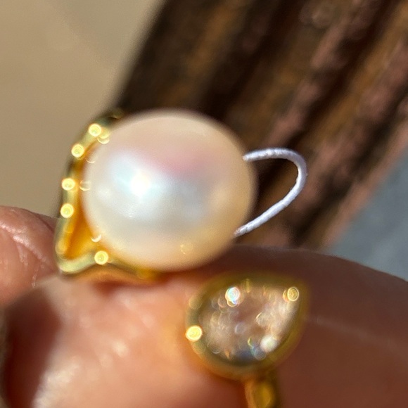 Genuine Pearl and Teardrop Accent Ring